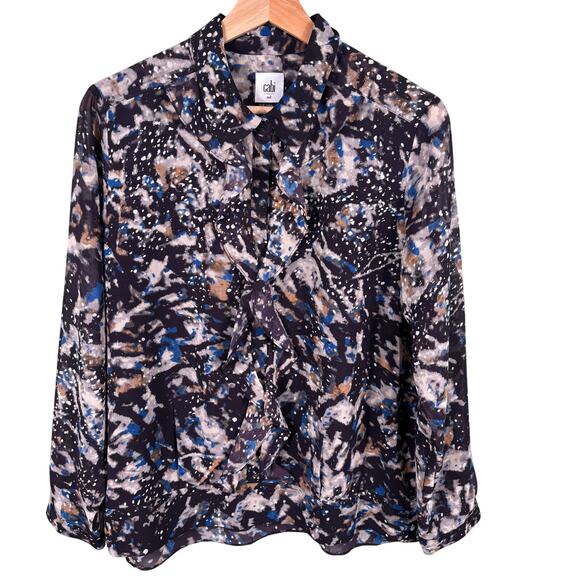 Cabi Starry Night Women's Size Medium Lined Button Up Ruffle Blouse Tops - Picture 1 of 12